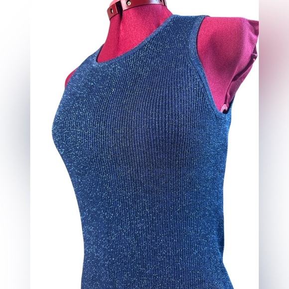 Vintage Blue Sparkle rib knit Sleeveless Top - Picture 1 of 8